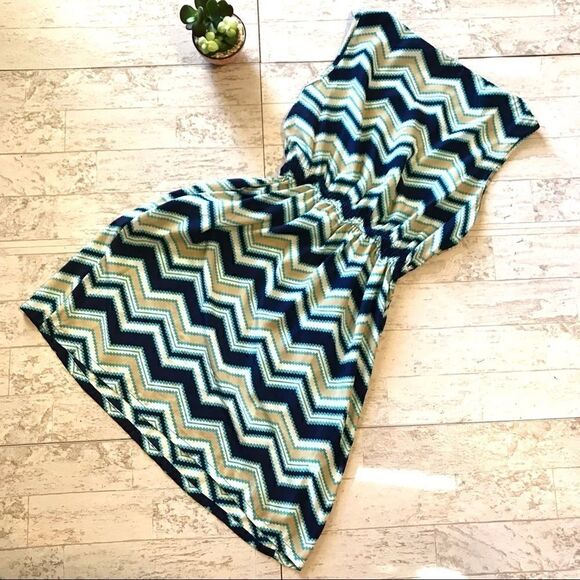 Feathers Dress size Medium Navy Khaki Turquoise - Picture 6 of 6